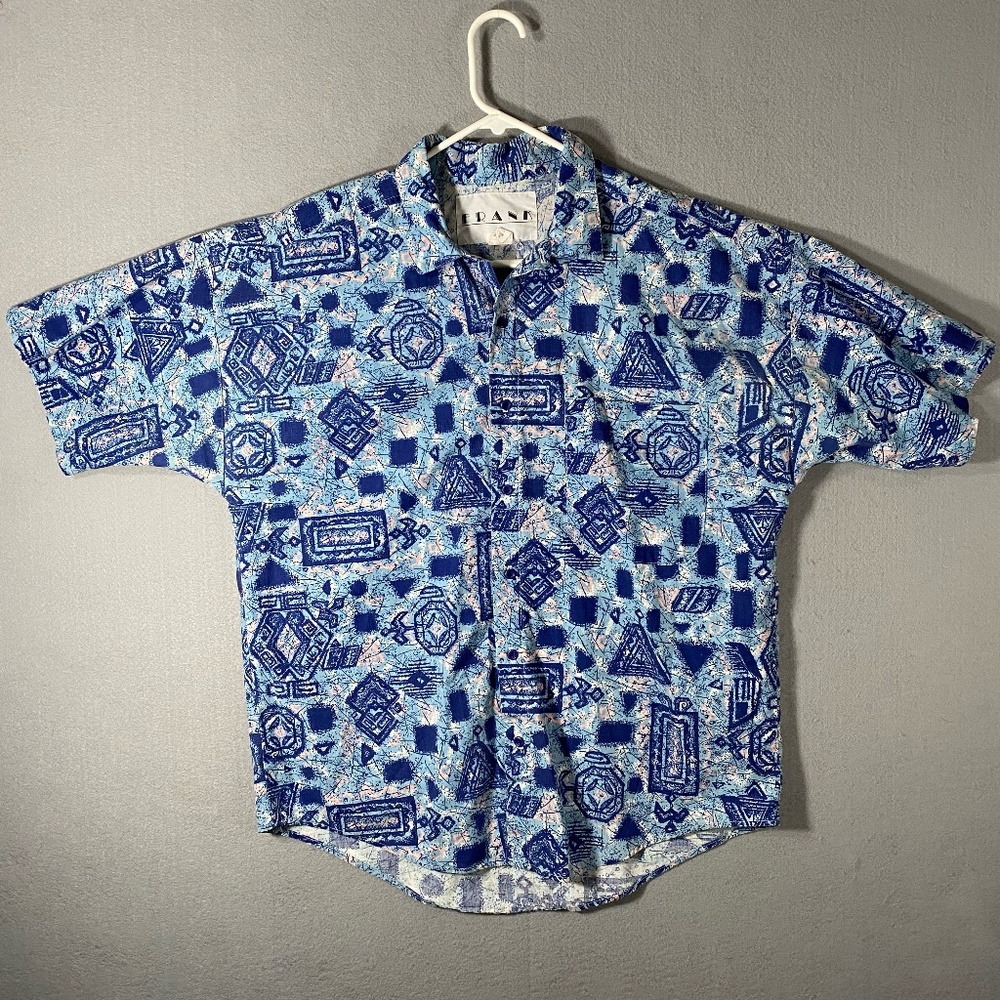 Vintage Frank Button Up Blue Pattern Shirt USA Made Mens Size Medium